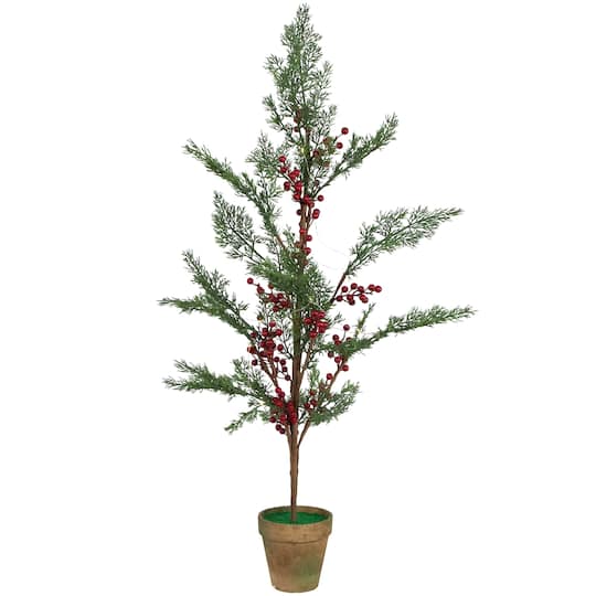 3ft. Pre-Lit Potted Berries & Pine Artificial Christmas Tree, Warm White LED Lights
